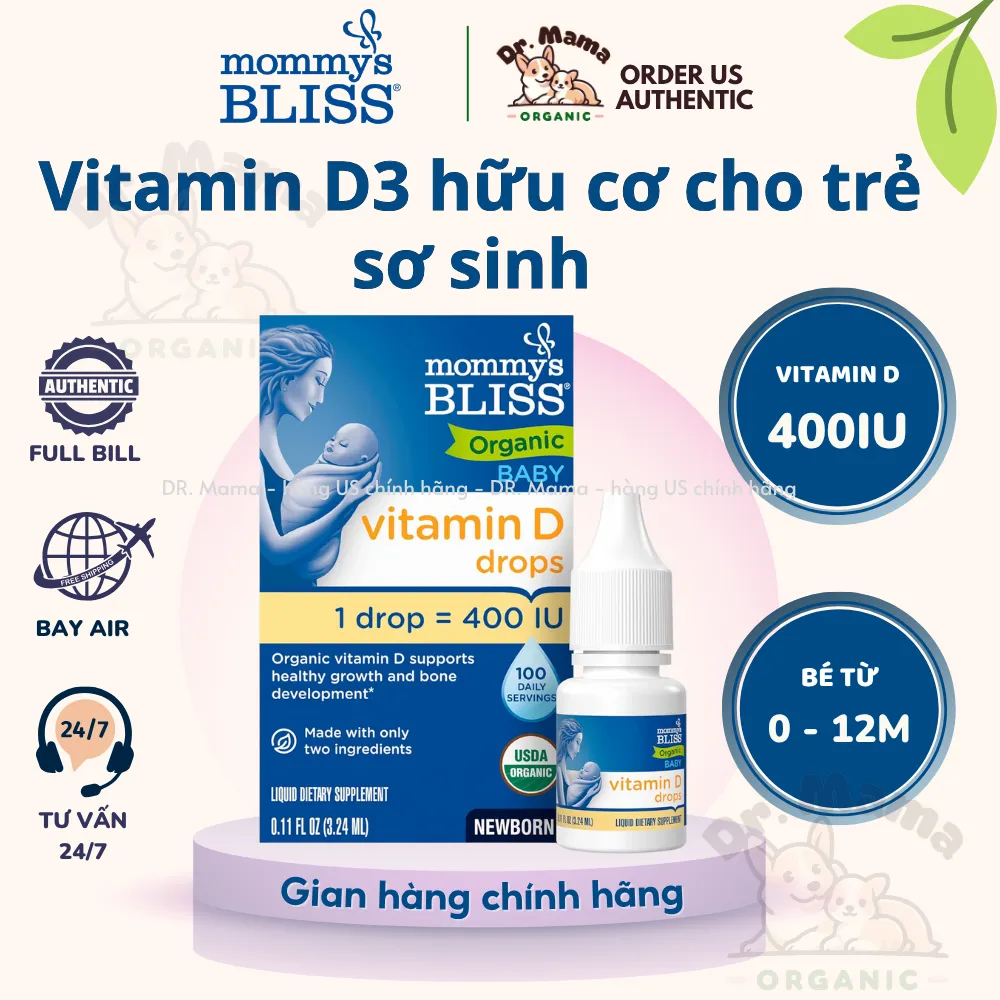 Vitamin D3 Drops Mommy's Bliss Hữu Cơ Cho Bé Sơ Sinh 0 - 12 tháng tuổi - Lọ 3.24ml