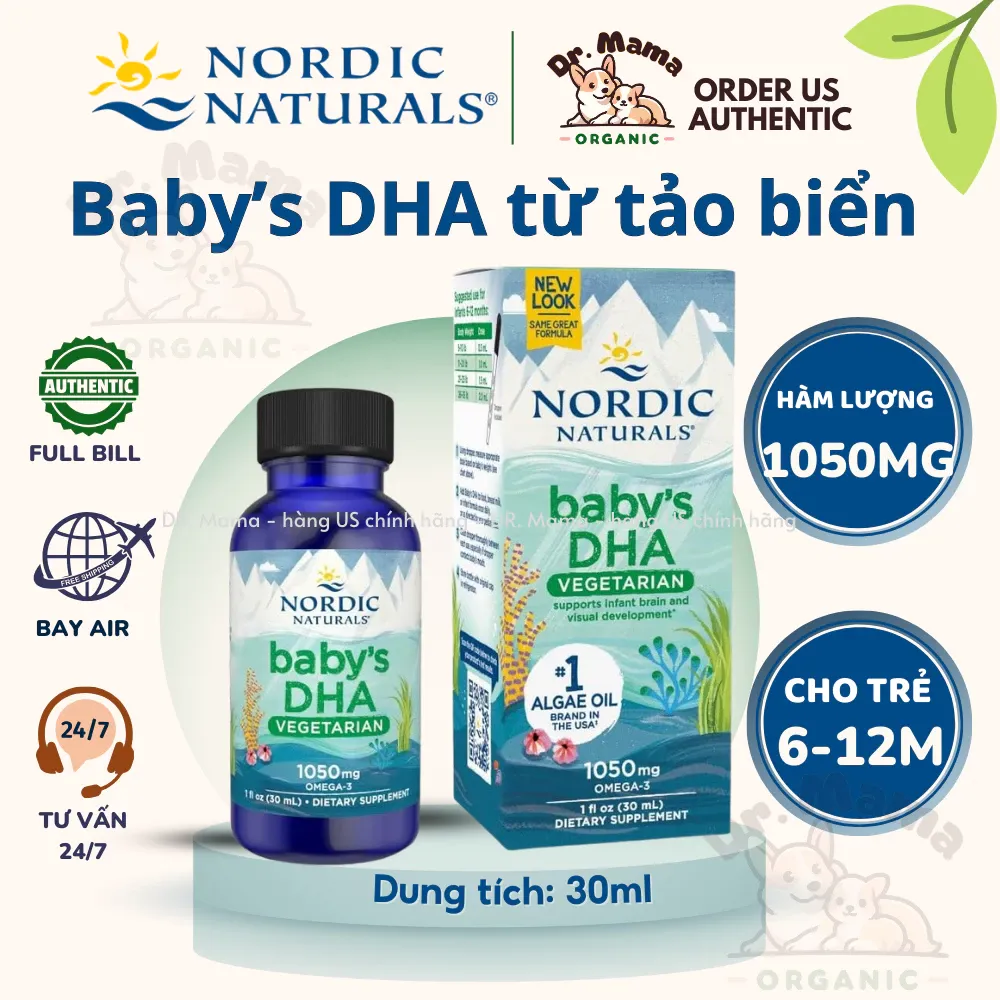 Baby's DHA Nordic Naturals từ tảo biển - Phát Triển Toàn Diện Trí Não, Hỗ Trợ Miễn, Chai 30ml
