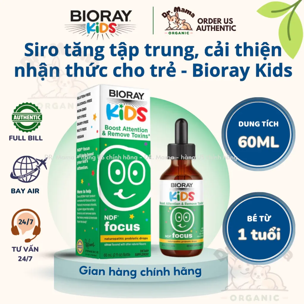 Bioray Kids Focus NDF tăng khả năng tập trung, ghi nhớ cho bé từ 1 tuổi, chai 59ml