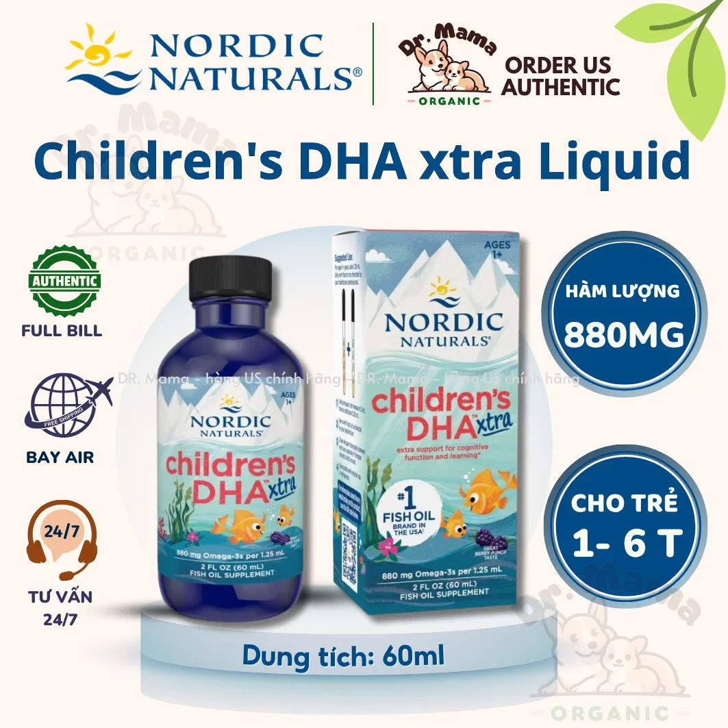 Children's DHA Xtra Nordic Naturals 880mg Liquid cho bé từ 1-6 tuổi, chai 60ml