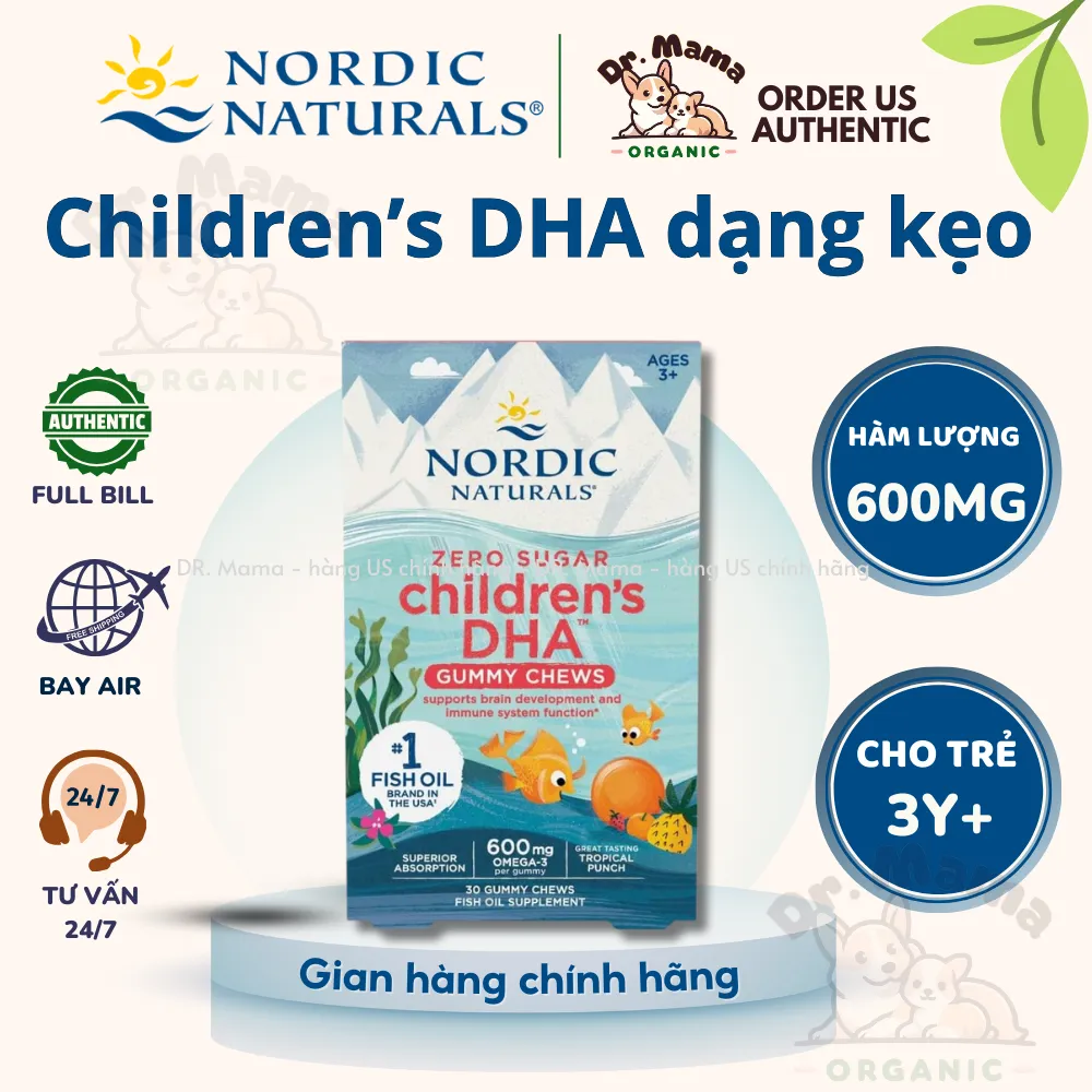 Children's DHA Gummies Nordic dạng kẹo - bé thông minh, phát triển não bộ cho bé từ 3 tuổi, hộp 30 viên