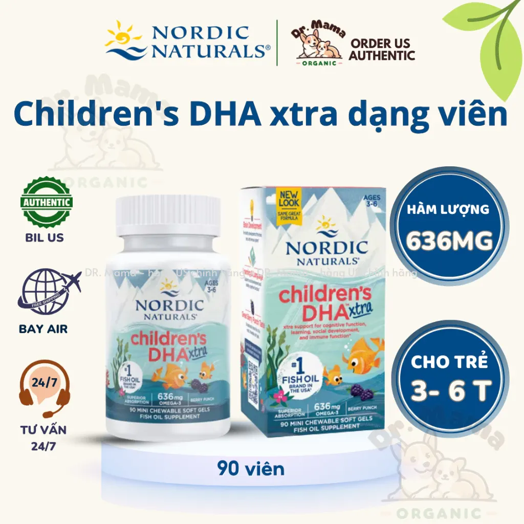 Children's Children's DHA xtra dạng viên Nordic Naturals - 636mg Omega 3 Phát Triển Trí Não