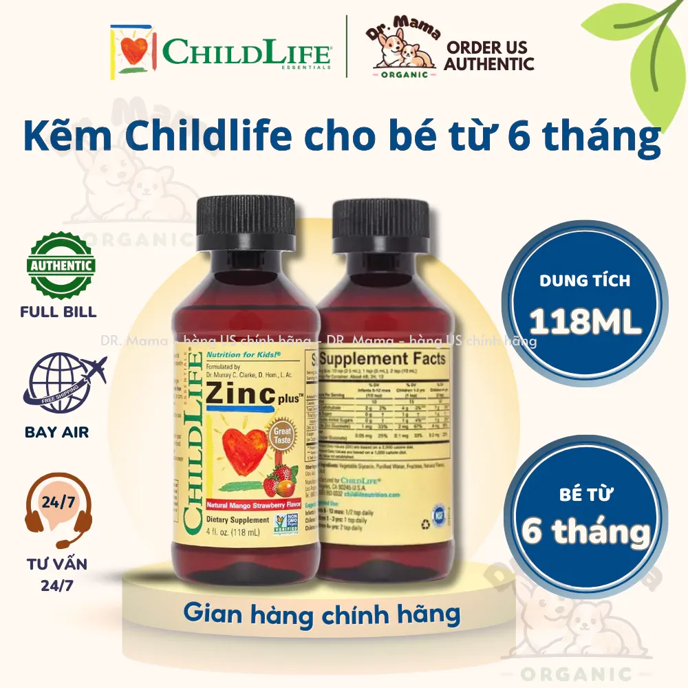 Kẽm Childlife ZinC Plus - tăng cường miễn dịch, cân bằng khoáng chất cho bé 118ml