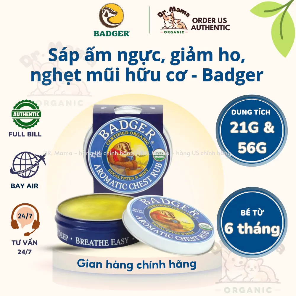 Sáp ấm ngực hữu cơ BADGER Chest Rub - giảm ho, nghẹt mũi cho bé