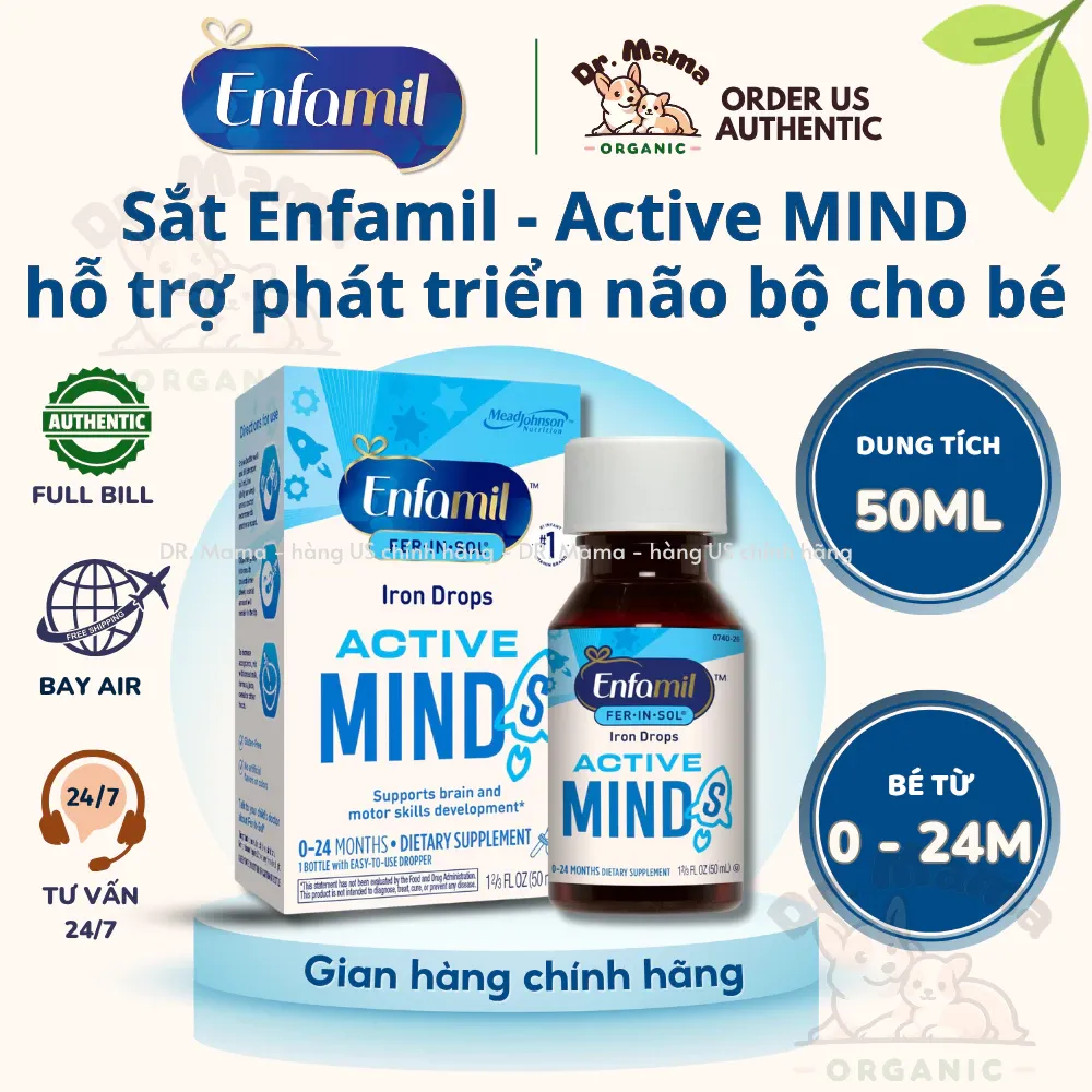 Sắt cho bé - Enfamil Iron Drops Active Mind hỗ trợ phát triển não bộ và kỹ năng vận động, chai 50ml
