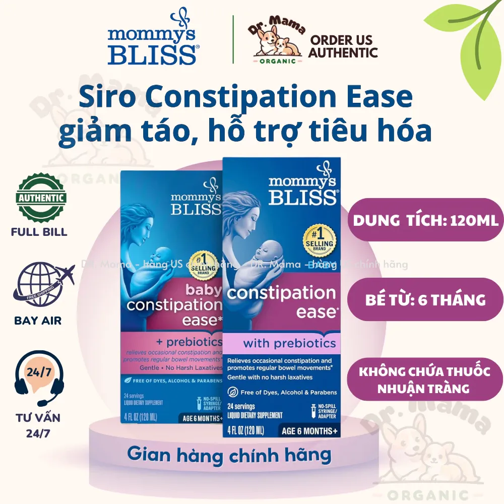 Mommy's Bliss Constipation Ease + Prebiotics hỗ trợ tiêu hóa, giảm táo cho bé từ 6 tháng tuổi