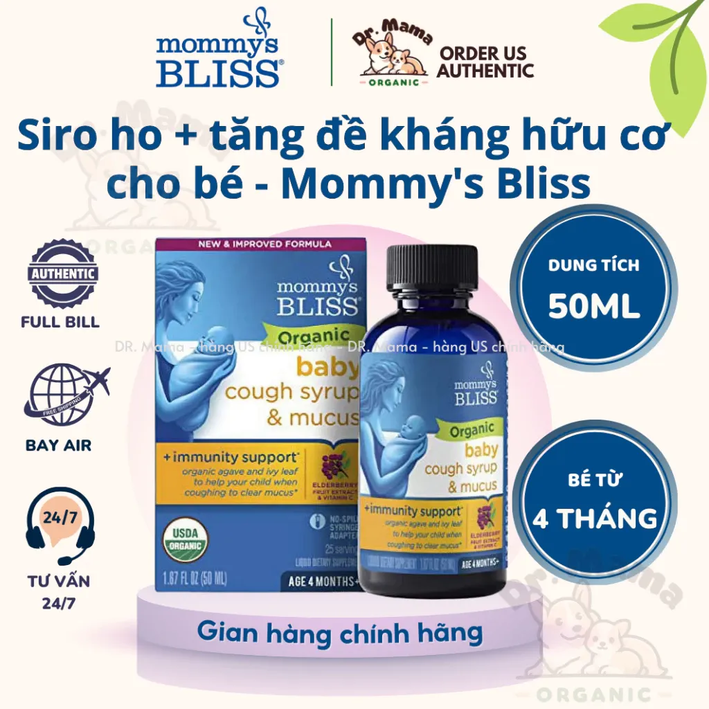 Siro Ho Mommy’s Bliss Giảm Ho, Khô Rát Họng, Long Đờm Cho Bé từ 4 tháng tuổi - chai 50ml