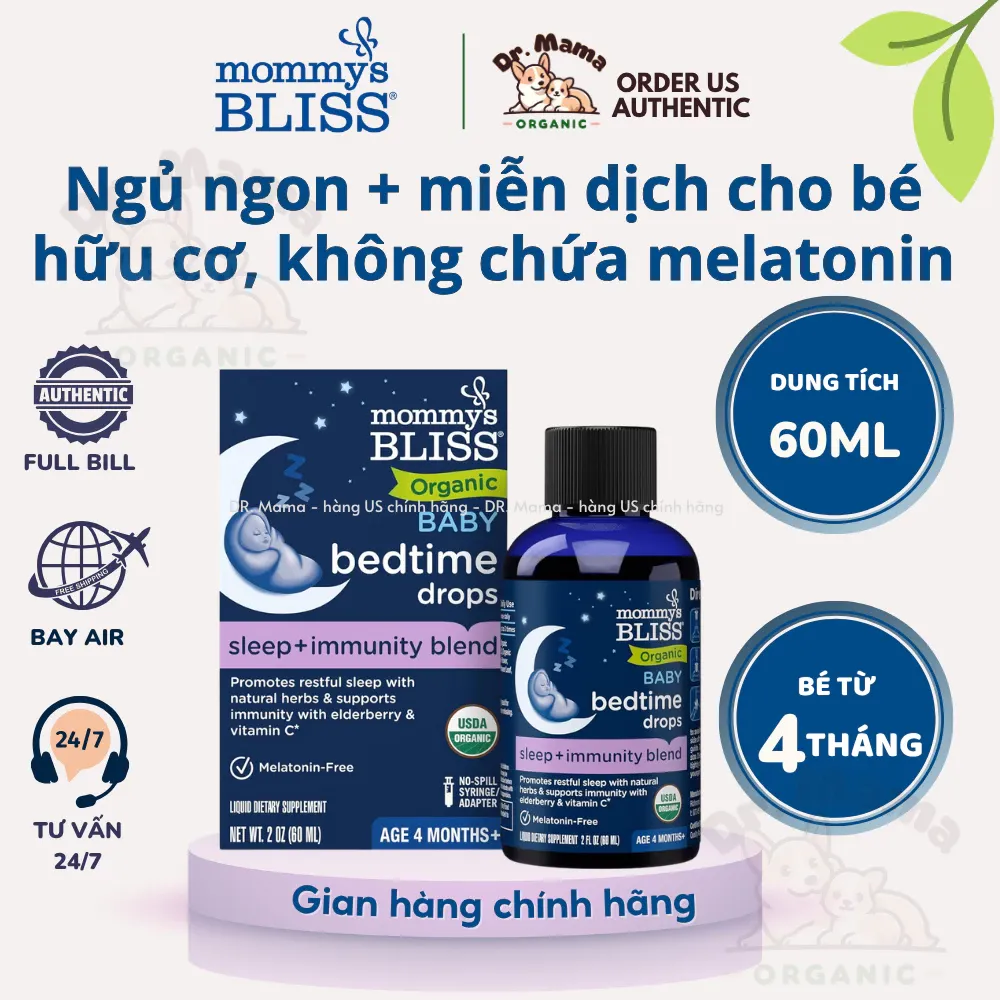 Siro ngủ ngon + tăng đề kháng Mommy's Bliss Bedtime cho bé từ 4 tháng tuối, chai 60ml
