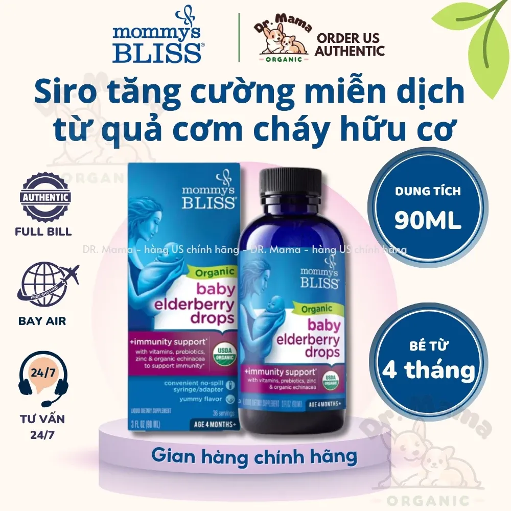 Siro tăng đề kháng hữu cơ Mommy's Bliss Organic Baby Elderberry Drops cho bé từ 4 tháng tuổi, chai 90ml