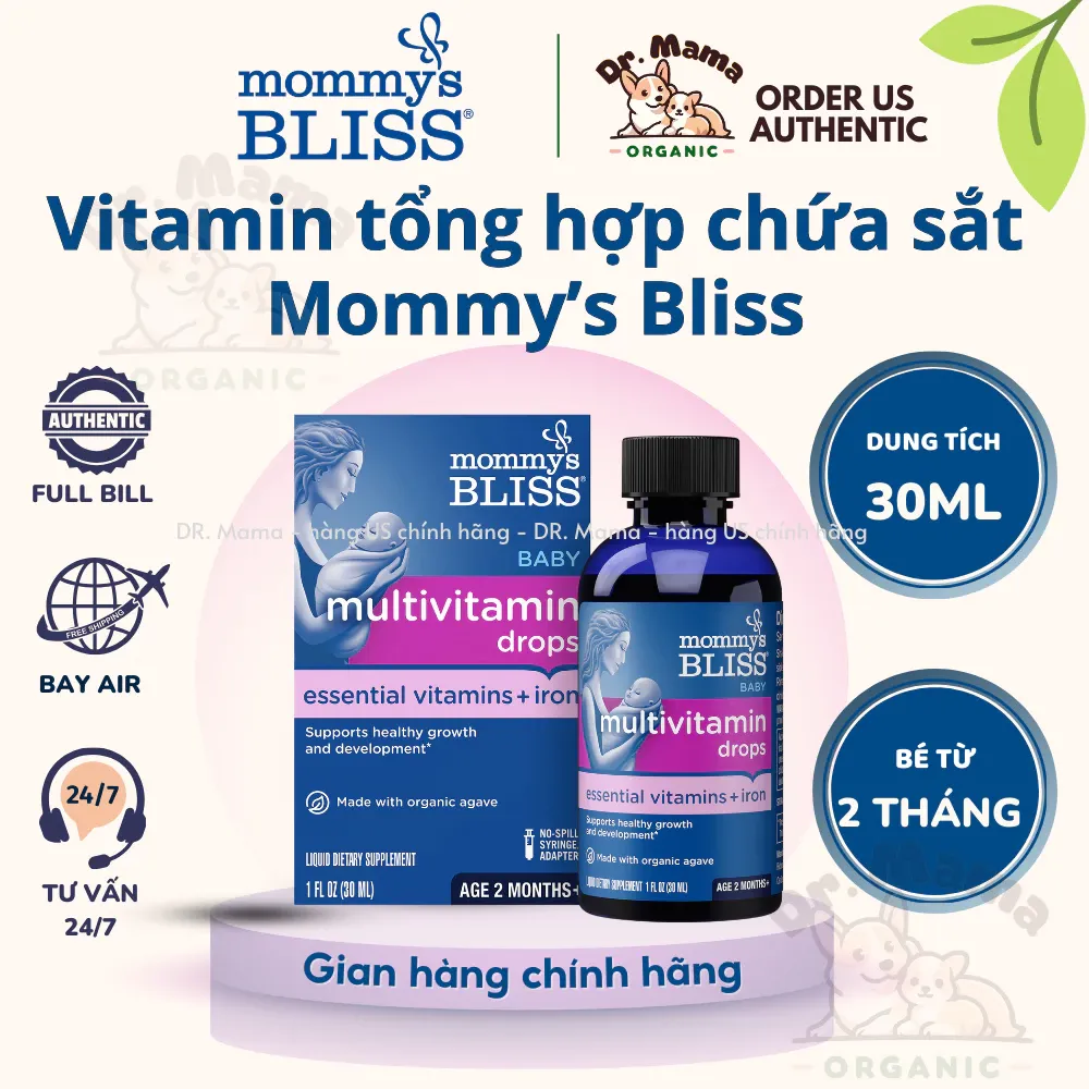 Sắt + Vitamin tổng hợp Mommy's Bliss Multivitamin cho bé từ 2 tháng tuổi, chai 30ml